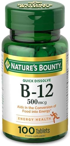 Nature's Bounty Vitamin B12, Supports Energy Metabolism and Nervous System Health, 500mcg, 100 Quick Dissolve Tablets (Таблетки) Nature's Bounty