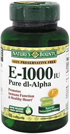 Nature's Bounty Vitamin E 1000 IU Softgels (Мягкие капсулы), Supports Antioxidant Health & Immune System, 1 Pack, 60 Softgels Nature's Bounty