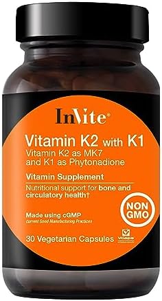 Invite Health Vitamin K2 with K1 - Supports Bone and Circulatory Health - Vitamin K2 as MK7 and K1 and Phytonadione - 30 Vegetarian Capsules (Вегетарианские капсулы) Invite Health