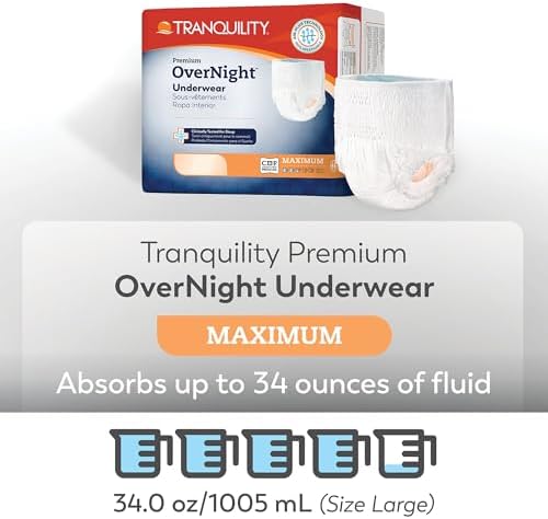 Tranquility Premium OverNight Disposable Absorbent Underwear - Maximum Absorbency, All-Night Sleep, Breathable Comfort - 34 oz Capacity, M, 72 Count Tranquility