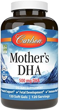 Carlson - Mother's DHA, 500 mg DHA, Prenatal Support, Fetal Development & Immune Health, 120 Softgels Carlson