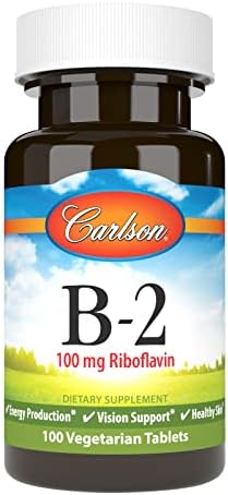 Рибофлавин B-2 100 мг для поддержки здоровья кожи, зрения и энергии, 100 вегетарианских таблеток Carlson