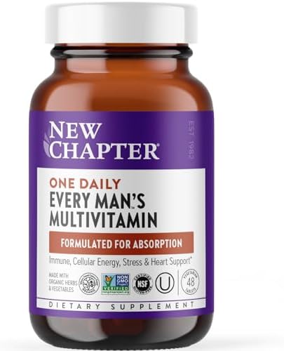 New Chapter Men's Multivitamin for Immune, Stress, Heart + Energy Support with Fermented Nutrients - Every Man's One Daily, Made with Organic Vegetables & Herbs, Non-GMO, Gluten Free - 48 ct New Chapter