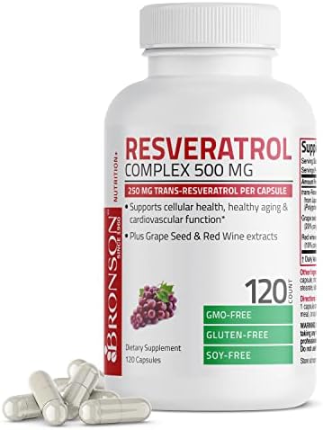 Bronson Resveratrol 500 Complex Standardized Trans-Resveratrol + Grape Seed & Red Wine Extract, 60 Capsules (Капсулы) Bronson