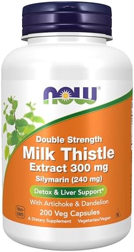 NOW Foods Supplements, Silymarin Milk Thistle Extract 300 mg with Artichoke and Dandelion, Double Strength, Supports Liver Function*, 200 Veg Capsules (Вегетарианские капсулы) NOW Foods