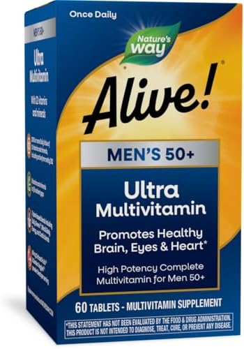 Nature's Way Alive! Men’s 50+ Daily Ultra Multivitamin, High Potency Formula, Supports Healthy Brain, Eyes & Heart*, with Methylated B12, Gluten-Free, 60 Tablets (Таблетки) (Packaging May Vary) Nature's Way