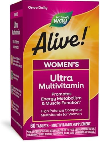 Nature's Way Alive! Women's Daily Ultra Multivitamin, High Potency Formula, Promotes Energy Metabolism and Muscle Function*, with Methylated B12, 60 Tablets (Таблетки) (Packaging May Vary) Nature's Way