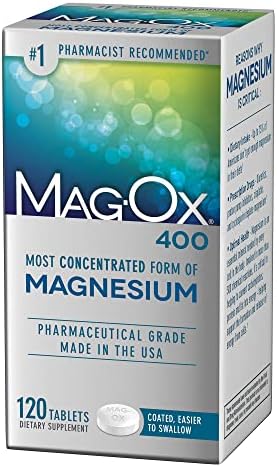 Mag-Ox Magnesium Supplement, Pharmaceutical Grade Magnesium Oxide 483mg, Most Concentrated Form of Magnesium, 120 Tablets (Таблетки) Mag-Ox 400