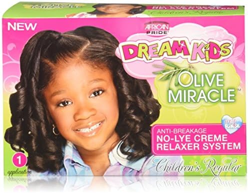 African Pride Dream Kids Olive Miracle Relaxer Regular - Contains Olive Oil, Helps Strengthen & Protect Hair, 1 Kit African Pride