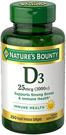 Nature's Bounty Vitamin D3 1000 IU Softgels (Мягкие капсулы), Immune Support, Promotes Healthy Bones, 350 Ct Nature's Bounty