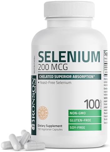 Bronson Selenium 200 mcg – Yeast Free Chelated Amino Acid Complex - Essential Trace Mineral with Superior Absorption, 250 Vegetarian Capsules Bronson