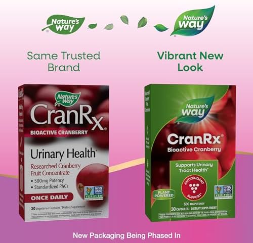 Nature's Way CranRx® BioActive Cranberry, Supports Urinary Tract Health*, Antioxidant Support*, 500 mg potency, Vegan, Non-GMO Project Verified, 30 Capsules (Капсулы) (Packaging May Vary) Nature's Way