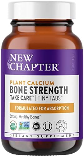 New Chapter Calcium Supplement - Bone Strength Tiny Tabs Organic Calcium with Magnesium, Vitamin D3+K2, 70+ Trace Minerals for Bone Health, Gluten Free, Easy to Swallow - 120 ct New Chapter