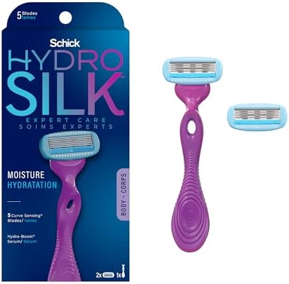 Schick Hydro Silk Moisture Women's Razor | 5-Blade Razor for Women | Moisturizing Razor for Women | 1 Handle & 2 Razor Blade Refills Schick Hydro Silk