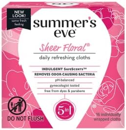 Summer's Eve Sheer Floral Daily Refreshing Feminine Wipes, Removes Odor, pH balanced, 16 count, (Pack of 2) Summer's Eve