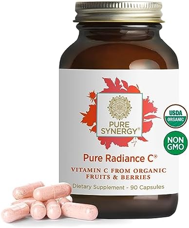 PURE SYNERGY Pure Radiance C | Organic Vitamin C Capsules (Капсулы) | 100% Natural, Whole Food, Non-GMO Supplement with Camu Camu Extract | for Immune and Collagen Support (90 Capsules) Pure Synergy