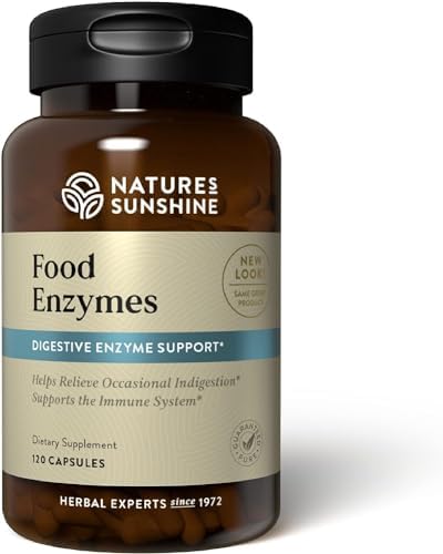 Nature's Sunshine Food Enzymes - Powerful Proprietary Blend for Digestive Health to Break Down Fats, Carbs, Protein - 60 Servings (Порции) (120 Capsules (Капсулы)) Made in The USA Nature's Sunshine