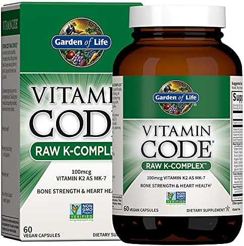 Garden of Life Vitamin K2 and K1, Vitamin Code Vegan K Complex Vitamin for Bone Strength and Heart Health, Vitamin K1 and K2, Omega Rich Flax Seed Oil, Trace Minerals, Probiotics, 60 Day Supply Garden of Life