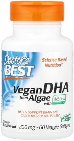 Doctor's Best Vegetarian DHA from Algae, Non-GMO, Vegan, Gluten Free, 200 mg, 60 Count Doctor's Best