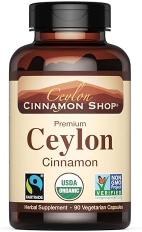 Organic Ceylon Cinnamon (100% Certified) Supplement, 90 Capsules (Капсулы) Ceylon Cinnamon Shop