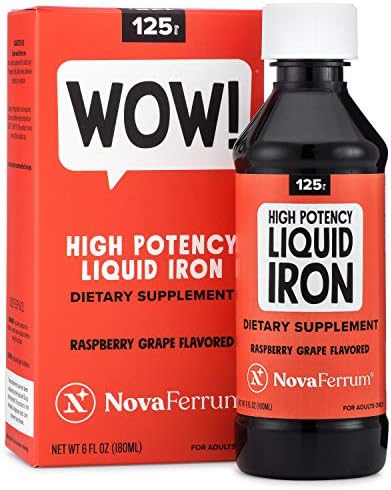 NovaFerrum Wow | 125 High Potency Liquid (Жидкость) Iron Supplement | Liquid Iron for Adults | Iron Deficiency | 125mg of Iron Per 5mL Dose | Vegan Verified | Gluten Free Certified | Sugar Free NovaFerrum