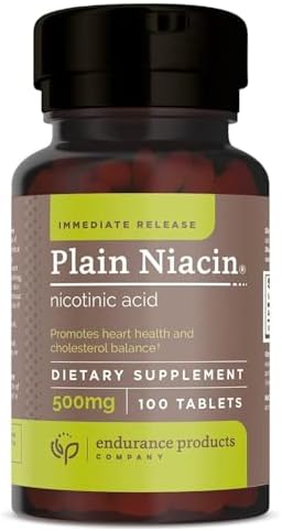 B3 Plain Niacin - 500mg Immediate Release Vitamin B-3 with Flush - Nicotinic Acid 100 Tablets (Таблетки) - Non-GMO, Vegan, Gluten Free Endurance Products