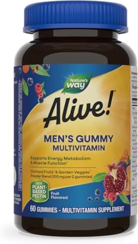 Nature's Way Alive! Men's Daily Gummy Multivitamin, Supports Energy Metabolism*, Muscle Function*, B-Vitamins, B-Vitamins, Gluten-Free, Vegetarian, Fruit Flavored, 60 Gummies (Жевательные конфеты) (Packaging May Vary) Nature's Way