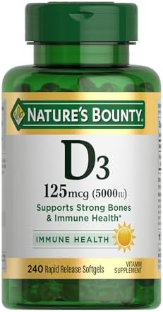 Nature's Bounty Vitamin D3, Immune Support, 125 mcg (5000iu), Rapid Release Softgels (Мягкие капсулы), 240 Ct Nature's Bounty