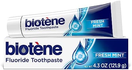 biotène Fluoride Toothpaste for Dry Mouth Symptoms, Bad Breath Treatment and Cavity Prevention, Fresh Mint - 4.3 oz Biotene