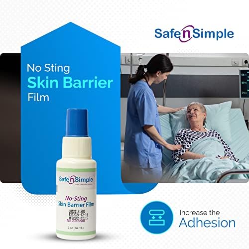 Safe n' Simple No Sting Barrier Film Spray - 2 Oz - Odor-Free Pre Tape Spray - No-Alcohol Skin Prep Spray - No Sting Barrier Spray - Skin Barrier Film - Adult Adhesive Spray for Skin Protectant Safe n' Simple