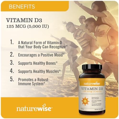 NatureWise Vitamin D3 5000iu (125 mcg) 1 Year Supply for Healthy Muscle Function, and Immune Support, Non-GMO, Gluten Free in Cold-Pressed Olive Oil, Packaging Vary ( Mini Softgel), 360 Count NatureWise