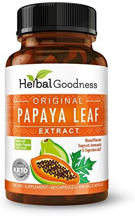 Papaya Leaf Extract Digestive Enzymes - 10X Strength 60/600mg Veg Capsules (Вегетарианские капсулы)- Blood Platelet, Bone Marrow & Spleen Support, Immune Gut & Super Digestive Health - Made in USA by Herbal Goodness Herbal Papaya