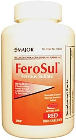 Major FEROSUL 5GR FC RED TABS Ferrous SULFATE-325 MG Red 1000 Tablets (Таблетки) UPC 309047590803 MAJOR