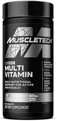 MuscleTech Platinum Multivitamin for Immune Support 18 Vitamins & Minerals Vitamins A C D E B6 B12 Daily Workout Supplements for Men 90 Ct Muscletech