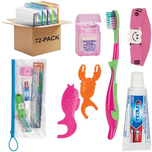 SmileGoods Child Prize Dental Care Kit with Toothbrush, Toothpaste, Floss, FlosSeas, & Toy, Pack of 72 Practicon