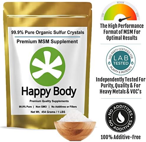 Organic Sulfur Crystals - 99% Pure MSM Crystals, Premium MSM Supplement - Excellent Quality and Absorption. 1 LB Pack. HAPPY BODY