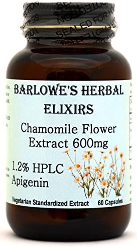 Barlowe's Herbal Elixirs Chamomile Flower Extract | German Chamomile Supplement | Matricaria Recutita | 1.2% Apigenin | 600mg | 60 Vegi Capsules (Капсулы) | Stearate Free | Glass Bottle Barlowe's Herbal Elixirs