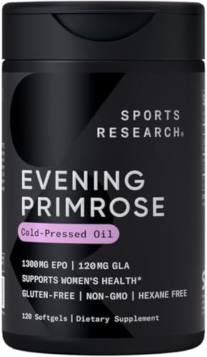 Sports Research Evening Primrose Supplement from Cold Pressed Oil - Softgels (Мягкие капсулы) for Women’s Health & Skin Health - Gluten Free & Non-GMO GLA - High Potency 1300mg, 30 Count Sports Research