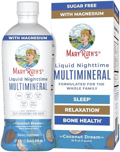 Nighttime Liquid (Жидкость) Multimineral Sleep Supplement | Sugar Free | Calm Magnesium Citrate Sleep | NO Melatonin | Calcium Magnesium Zinc | Available in 4 Flavors | Vegan | 15 Servings (Порции) MaryRuth Organics