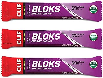 CLIF BLOKS - Energy Chews - Mountain Berry - Non-GMO - Plant Based Food - Fast Fuel for Cycling and Running -Workout Snack(2.1 Ounce Packet, 3 Count) Shot Bloks