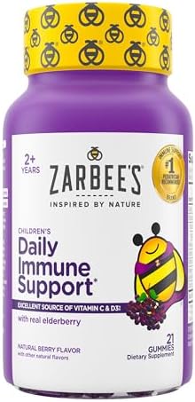 Zarbee's Elderberry Gummies (Жевательные конфеты) for Kids with Vitamin C; Zinc & Elderberry; Daily Childrens Immune Support Vitamins Gummy for Children Ages 2 and Up; Natural Berry Flavor; 21 Count Zarbee's