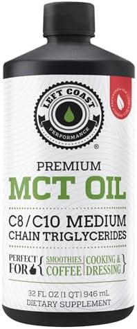 100% Coconut MCT Oil Liquid (Жидкость) - MCT Oil C8 C10 for Sustained Mental Energy & Focus Support Great for Smoothies Salads Coffee & More - Palm Free Vegan Keto & Paleo Friendly 60+ Servings (Порции) (32 Fl Oz) Left Coast Performance