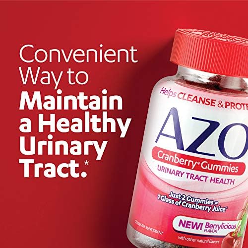 AZO Cranberry Urinary Tract Health Gummies (Жевательные конфеты) Dietary Supplement 2 Gummies = Glass Cranberry Juice Helps Cleanse Protect Natural Berrylicious Flavor Gummies, Non-GMO, 40 Count Azo