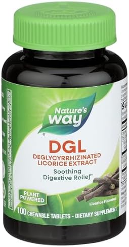 Nature's Way Nature's Way Dgl 3:1 (deglycyrrhizinated Licorice) Digestive Relief, Original, 100 Chewables (Жевательные таблетки), Licorice Flavored, 100 Count Nature's Way