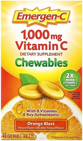 Emergen-C Chewable Vitamin C 1000mg, With B Vitamins And Antioxidants Tablet (40 Count, Orange Blast Flavor), Dietary Supplement Emergen-C