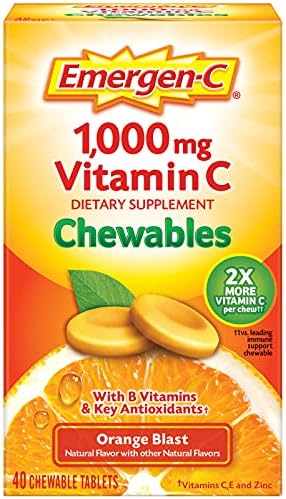 Emergen-C Chewable Vitamin C 1000mg, With B Vitamins And Antioxidants Tablet (40 Count, Orange Blast Flavor), Dietary Supplement Emergen-C