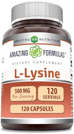 Amazing Formulas L-Lysine 500 mg Capsules Amino Acid Supplement | Non-GMO | Gluten Free | Made in USA (120 Count) Amazing Nutrition