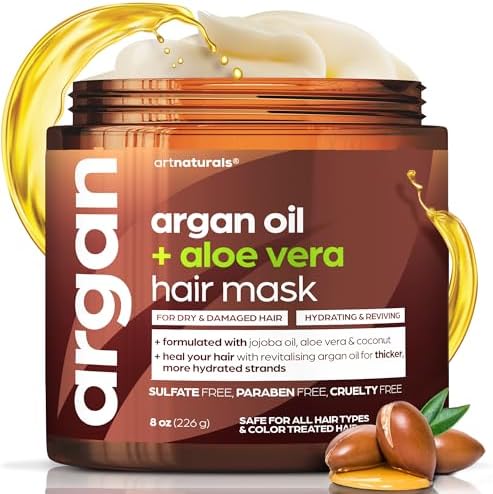 Artnaturals Argan Hair Mask Conditioner - (8 Oz/226g) - Deep Conditioning Treatment - Organic Jojoba Oil, Aloe Vera & Keratin - Repair Dry, Damaged, Color Treated, Natural Hair Growth - Sulfate Free Artnaturals