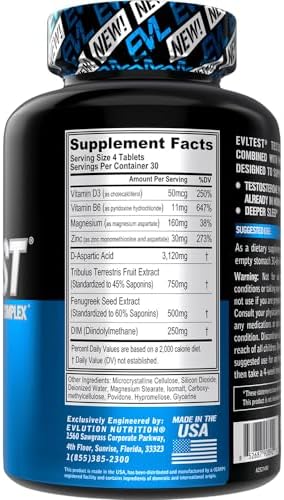 EVL Testosterone Booster for Men - Post Workout Recovery Testosterone Support Supplement for Men with DIM Plus D Aspartic Acid and Fenugreek and Tribulus - EVLTest for Men Post Workout Supplement Evlution