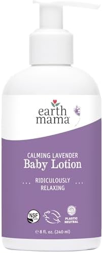 Earth Mama Calming Lavender Baby Lotion for Dry Skin, Calendula Cream for Newborn Skin Care, Organic Moisturizer for Children with Aloe Juice, Rooibos, & Shea Butter, Lavender Lotion, 8 Fl Oz Earth Mama